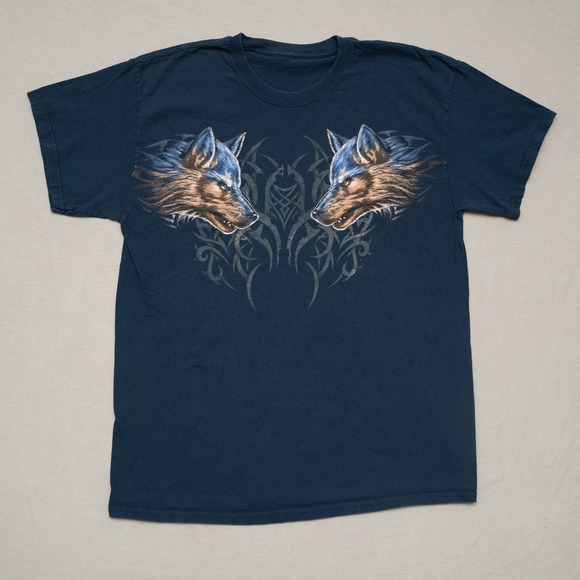 Other - Vintage Y2k 2000s Tribal Sigil 2 Wolves Navy Blue‎ T Shirt Adult M Surf Skate